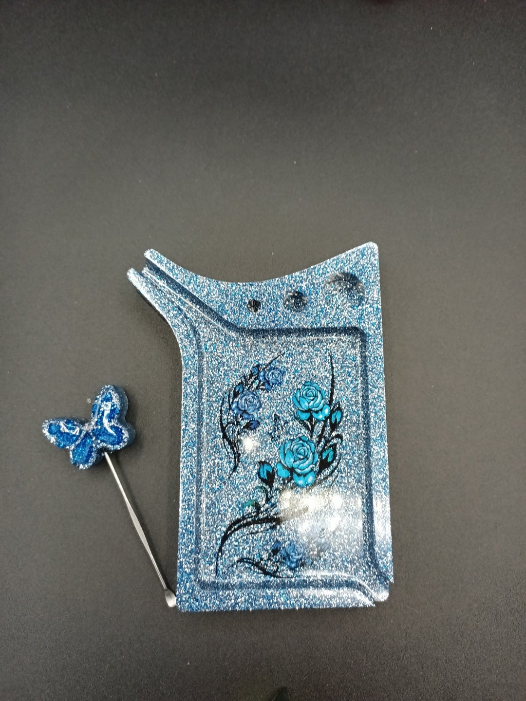 Blue and Silver Glitter Roses Dab & Rolling Mini Butterfly Dab Tool Not