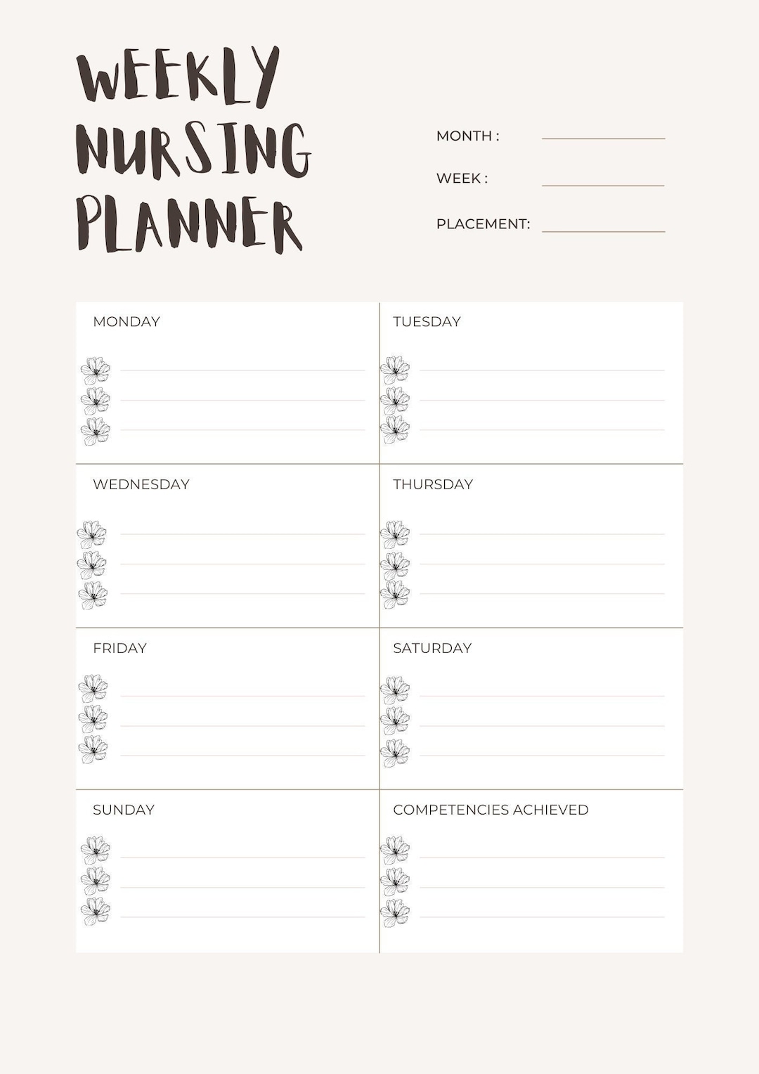 NURSING PLANNER for PLACEMENT Etsy