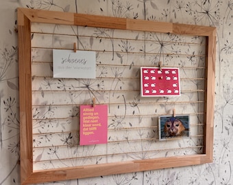 Fotolijst 80x60 cm met jutetouw en houten klemmen – fotolijn van beukenhout – fotowandlijst voor foto's en ansichtkaarten – handgemaakt