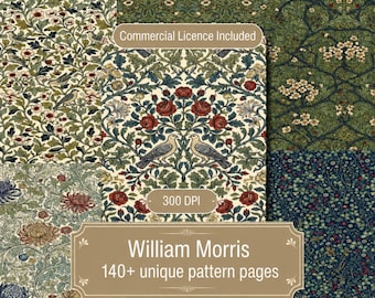 William Morris-inspirerade skräpjournalspapper | Arts & Crafts Botanicals (digital nedladdning)