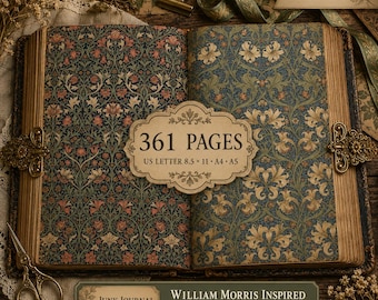 William Morris Floral Junk Journal-papper, 361 sidor Vintage Botanical (digital nedladdning)