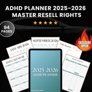Planificateur MRR TDAH - Master droits de revente inclus + bonus GRATUIT (cours intensif Canva + 37 maquettes Etsy)