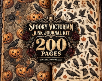 Spöklikt viktorianskt gotiskt skräpdagbokskit, 200 sidor (digital nedladdning)
