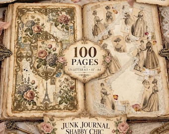 Shabby Chic skräpjournalkit, 100 sidor, vintageblommigt ephemera (digital nedladdning)