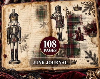 Gotisk nötknäppar-julskräpjournal, 108 utskrivbara vintagesidor, viktoriansk gotisk efemera