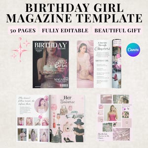 50 páginas de revista personalizadas para cumpleaños de niña / Regalo de cumpleaños personalizado para mejor amiga y hermana / Regalo para ella / Tamaño A4 y carta editable