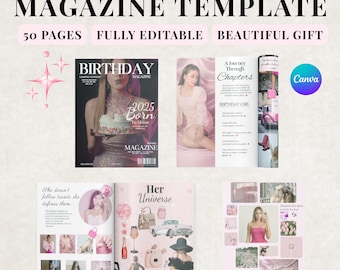 Modello di rivista di compleanno personalizzato: regalo ricordo da 50 pagine (formato A4 e lettera, download digitale)