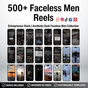 Faceless Men Reels Bundle for Marketing Growth, Digital Reels with Master Resell Rights & PLR, Editable Canva Templates for Social Media