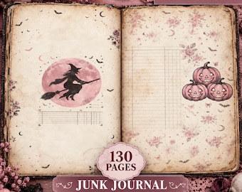 Vintage rosa Halloween-skräpjournalpapper, pastellgothiskt scrapbookkit (digital nedladdning)