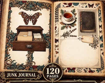 Dark Academia Apothecary Junk Journal Kit, 120 utskrivbara sidor, botaniskt biblioteksmaterial