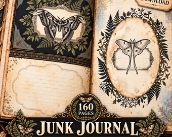 Dark Academia Moth Specimen Junk Journal Paper Ephemera Pack Utskrivbara sidor 300 DPI US Letter A4