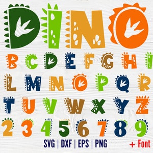 Letras de dinossauro Svg Fonte de dinossauro Otf, Números de aniversário de dinossauro SVG SVG Baby Font Dino Fonte Svg Letras de dinossauro SVG Dinosaur Cricut Dino