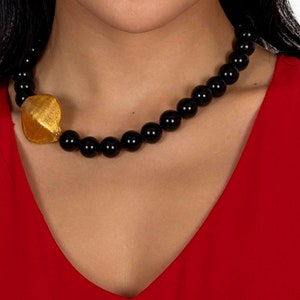 Onyx necklace with handmade original Murano bead with 24K gold leaf