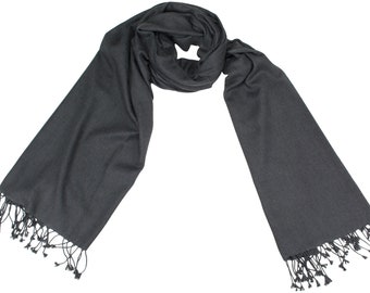 Women's 100% Nepalese Cashmere Scarf / Shawl – Dark Charcoal Grey, Plain Pashmina Wrap