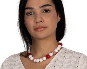 Statement Halskette Damen Rot Weiß Murano Glasperle handgefertigt Silber Choker Halskette- Frauen Halskette- Achat