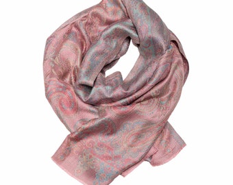 Delicata sciarpa di seta rosa con motivo paisley, 50 x 180 cm - elegante accessorio di design