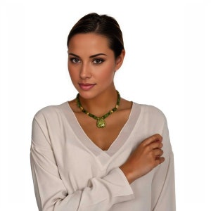 Statement necklace ladies made of jade, jasper, sterling silver gold plated, amulet chain, gemstone necklace green, shades of green