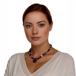 Statement Necklace Ladies Amethyst, Sterling Silver, Amulet Chain, Gemstone Necklace Purple Tones