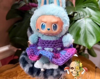 Handmade Labubu Open Mid-Drift Rüschen Kleid | Individuelle Labubu Kleidung | Labubu T-Shirt | Labubu Zubehör