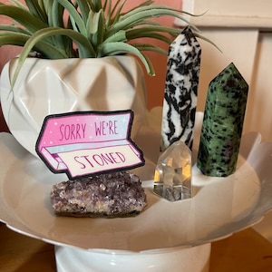 Stoner Girlie “Sorry We’re Stoned” Vinyl Sticker, Laptop Sticker, Water Bottle Sticker, Waterproof
