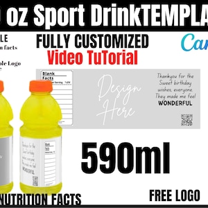 Sports drink bottle blank label template, Sports drink wrapper template, Gatorade labels, Chip bag template instant download, Chip bag label