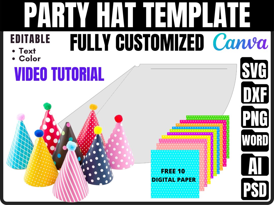 Party Hat Template, Birthday Hat Template, Cone Hat, Paper Hat, Birthday Party Hat, Blank Paper