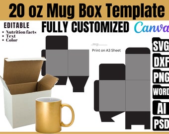 20oz Mug Box SVG Template: Cricut, Canva, & Silhouette (Digital Download)