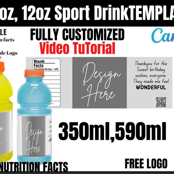 Sports drink bottle blank label template, Sports drink wrapper template, Gatorade labels, Chip bag template instant download, Chip bag label