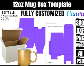 12oz Mug Box Template: SVG, Cricut & Silhouette Cut Files