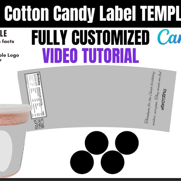 2 Oz Cotton Candy Tub Label Template, Cotton Candy Tub Wrap, Chip bag template instant download, Candy floss label, Cotton candy tub mockup