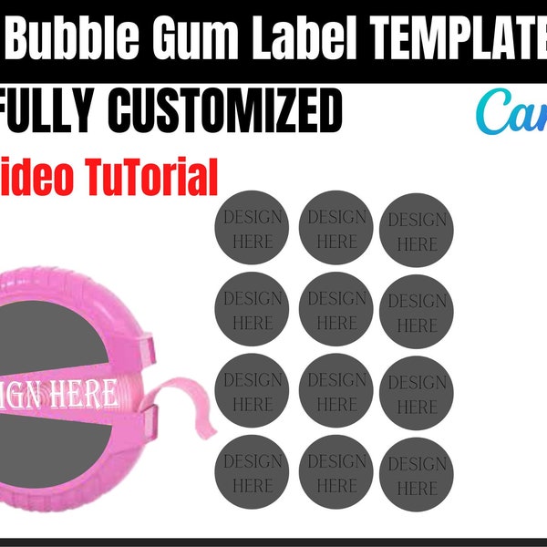 Bubble Gum Tape Template, Bubble Gum Tape Label Template, Bubble Gum Roll Label, Treat Topper Bag Template, blank templates