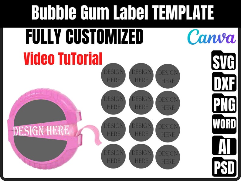 Bubble Gum Tape Template, Bubble Gum Tape Label Template, Bubble Gum