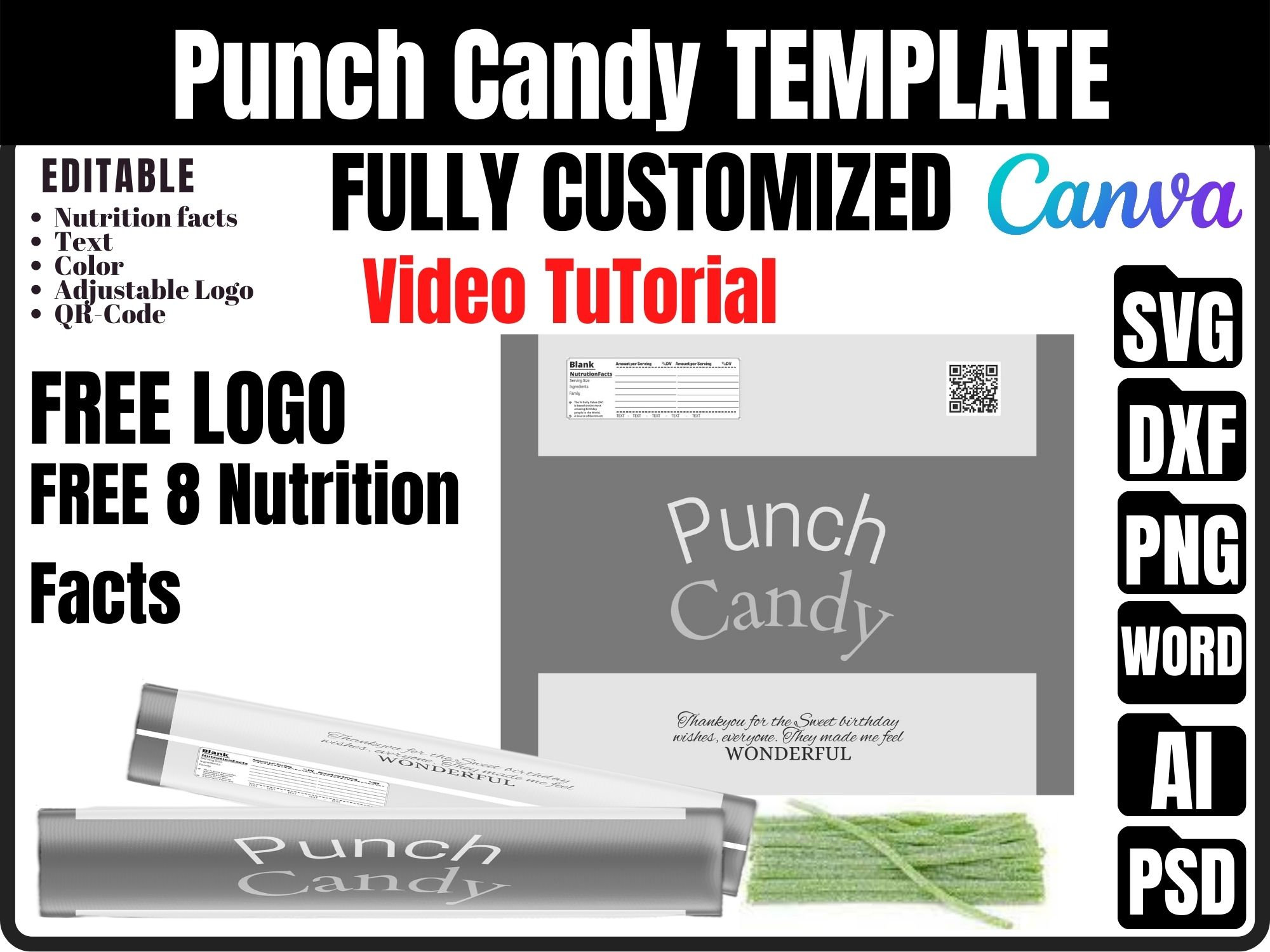 Sour Straws Candy 2oz 57g Blank Wrapper Template With - Etsy