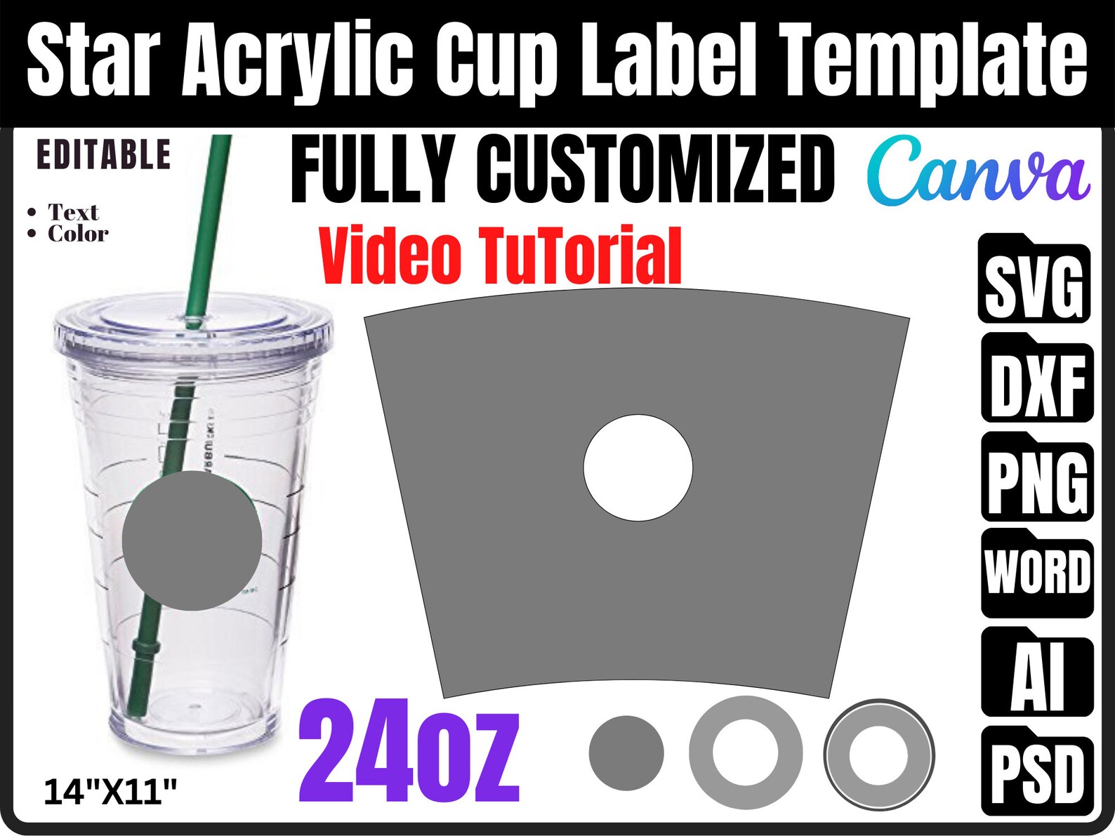 Star Cup Label Template SVG: 24oz Acrylic Full Wrap (digital Download ...