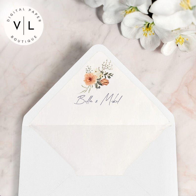 Rustic Floral Envelope Liner - Printable Botanical Stationery - Elegant ...