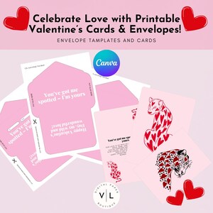 Cartões e envelopes imprimíveis para o Dia dos Namorados | Tema de amor leopardo romântico | Modelo Canva faça você mesmo | Conjunto de cartões digitais para download instantâneo