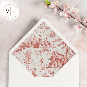 Forro de sobre imprimible de Toile de Jouy francés vintage / Inserto de papelería barroco / Elegante decoración de sobres DIY / Descarga instantánea