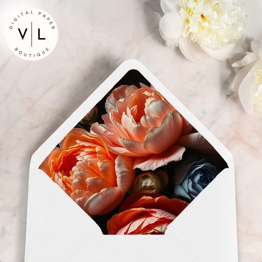 Printable Floral Envelope Liner – Vibrant Peony & Rose Design – Digital ...