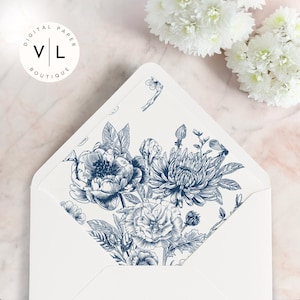 Marine Botanische Umschlag Zwischenlage | Klappe Printable Liner | Pfingstrose & Chrysantheme Blumeneinsatz | DIY Hochzeitseinladung Liner Download