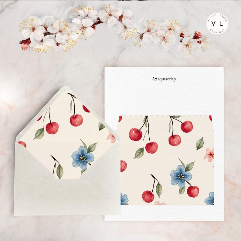 Cherry Blossom Envelope Liner: Watercolor Floral Insert (digital ...