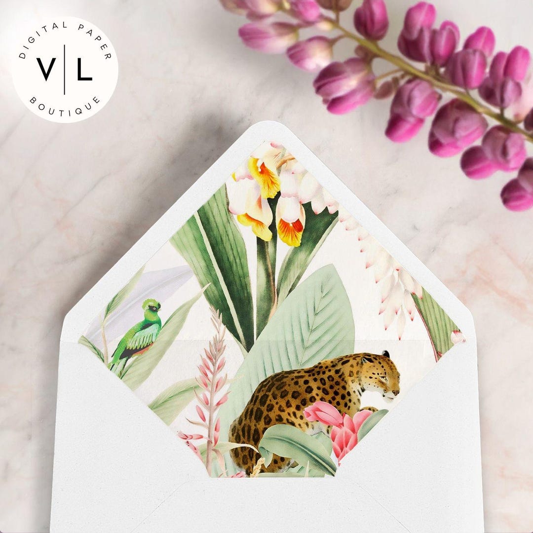 Tropical Jungle Printable Envelope Liner | Exotic Leopard & Botanical ...