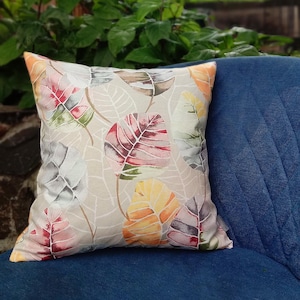 Waterproof Throw Pillow Cover with Colorful Tropical Leaves / Outdoor Decorative Cushion Case 16x16