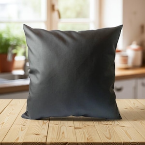Black Faux Leather Throw Pillow Cover / Matte Vegan Leather Decorative Cushion Case / Modern Minimalist Sofa or Chair Decor