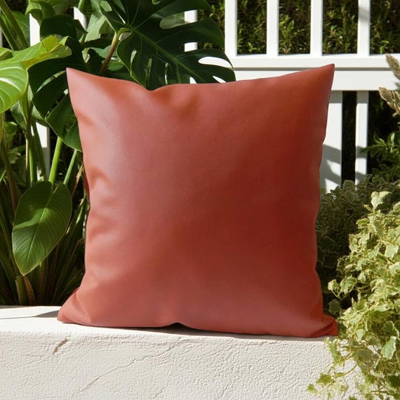 Terracotta Faux Leather Pillow Cover 16x16 Rust Brown Vegan