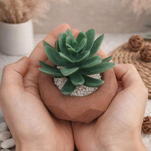 Handmade Brick Red Jesmonite Geometric Planter Pot, Boho Succulent Home Decor