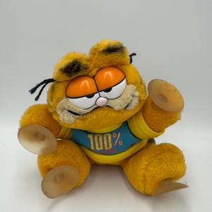 Garfield Swivel Head Cat ‘Hang On’ Vintage Retro Soft Plush Toy, Dakin, 1980s TV Show 1978-1981, United Feature Syndicate, Suction Pads