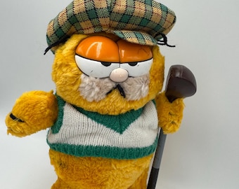 Garfield Golfer Cat with Club Vintage Retro Soft Plush Toy, 1978-81 Dakin, United Feature Syndicate