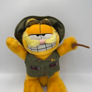 Peluche rétro douce Garfield Fishing Cat vintage 2000 fabriquée par Play by Play, Paws, de la série télévisée des années 1980