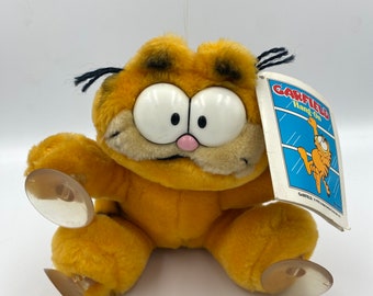 Garfield 19cm Orange Cat ‘Attack Cat’ Vintage Retro Soft Plush Toy, Dakin, 1980s TV Show 1978-1981, United Feature Syndicate, Suction Pads