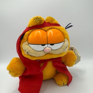 Garfield 'Rotkäppchen' Katze Vintage Retro weiches Plüschtier von Dakin aus der 1980er Jahre TV-Serie 1978-1981, United Feature Syndikat